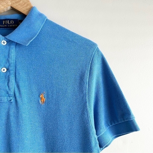 Polo Ralph Lauren Blue Polo Shirt with Orange Embroidered Pony Logo, Size Small - Picture 4 of 8